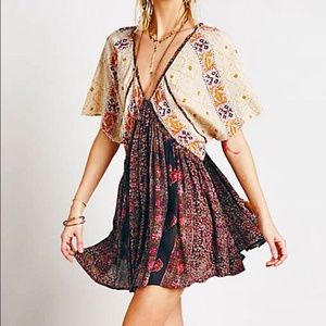 Free People Printed Tie Waist Mini Dress